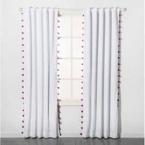 Pillowfort White w/ Purple Tassels Light Blocking Curtain Panels 63"Hx42"W 2/SET